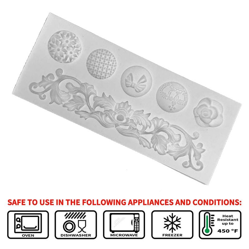 Neepanda DIY Baroque Scroll Relief Cake Border Silicone Molds, Baroque Style Curlicues Scroll Lace Fondant Silicone Mold, European Frame Cake Decorating Tools, Relief Flower Lace Mould Mat(Grey) - Image 3